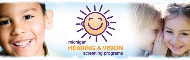 Michigan Hearing & Vision screening programs logo with smiling children and a sun graphic