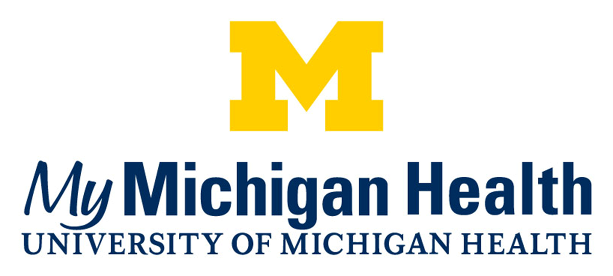 Yellow block M logo above blue text reading My Michigan Health University of Michigan Health