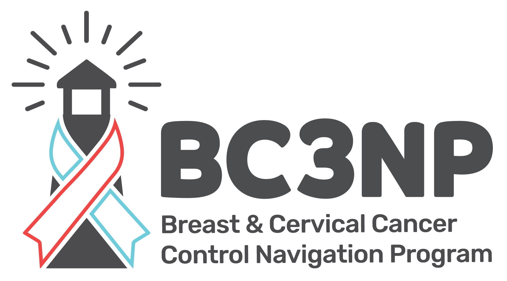 BC3NP logo featuring a beacon tower with red and blue ribbons and radiating lines.