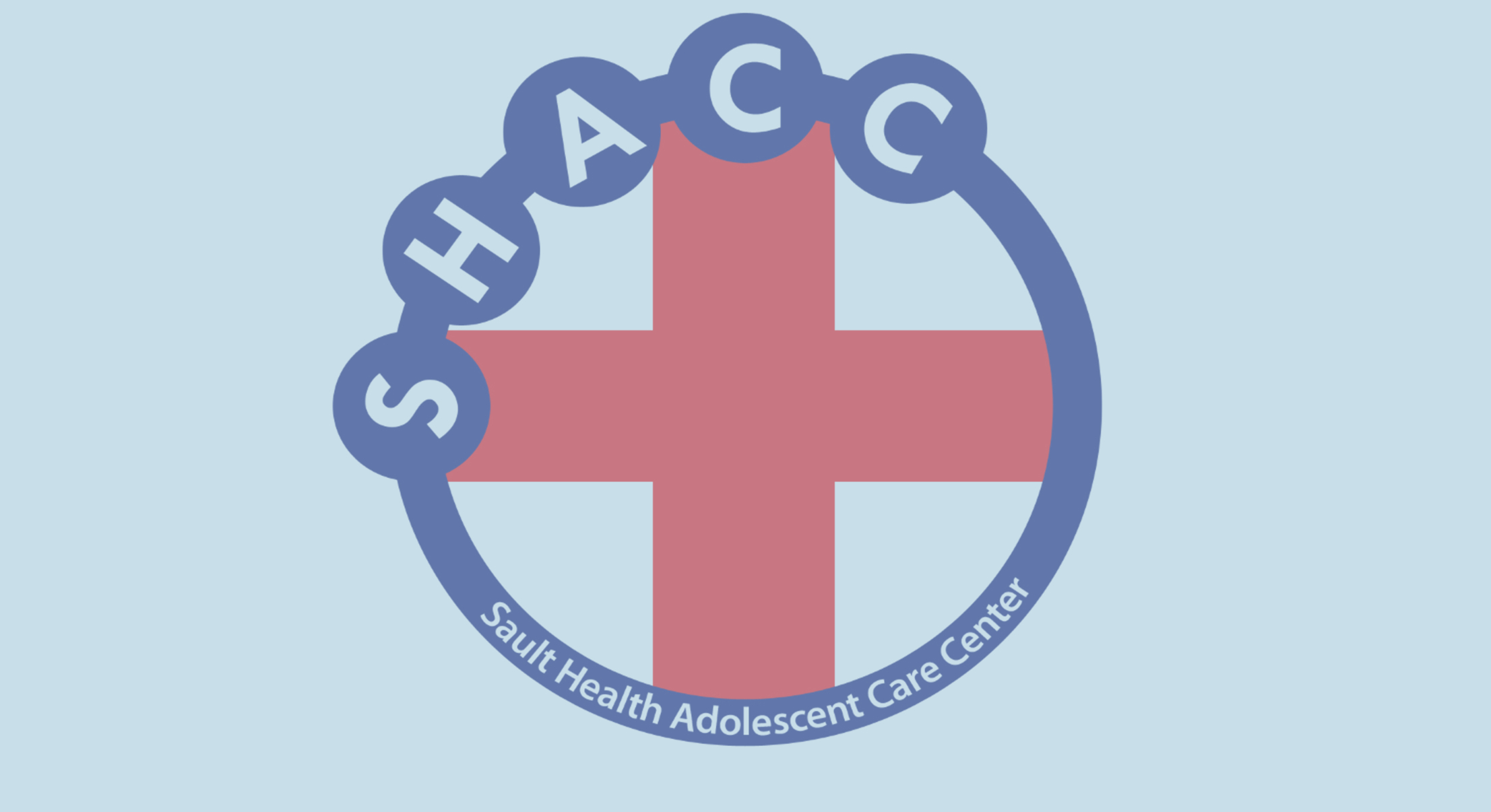 Sault Health Adolescent Care Center logo with red cross and blue circular border containing letters SHAC