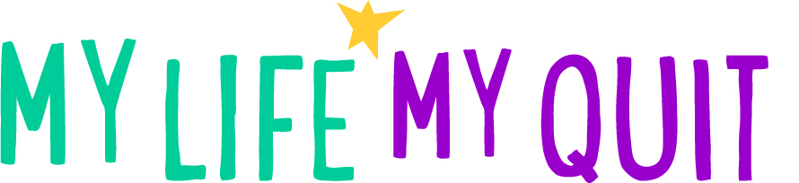 My Life My Quit logo with teal and purple text and a gold star