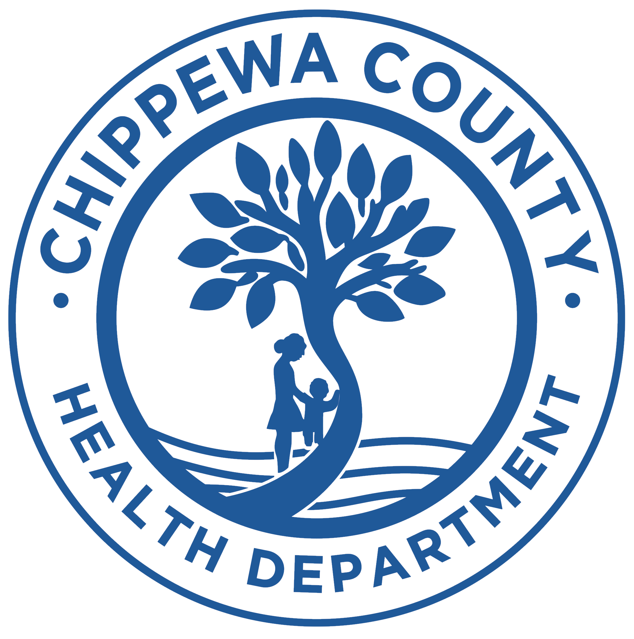 Chippewa County Health Department seal with a blue tree and two figures at its base